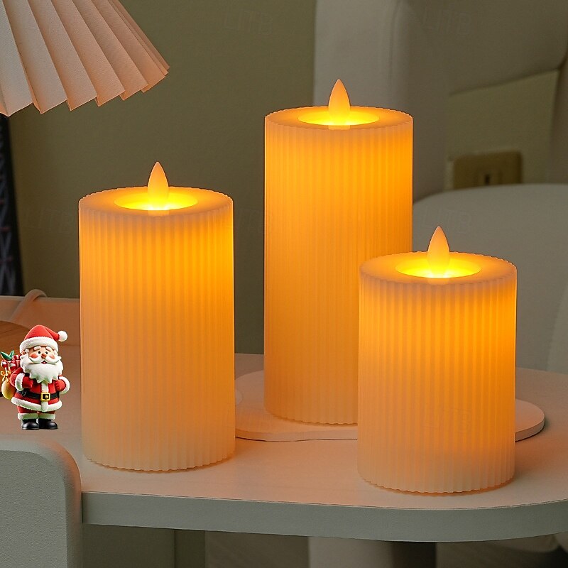 3 Pcs 15/12.5/10CM Christmas, Halloween, New Year's holiday party striped gear shaped LED electronic simulation swing candle light AAA battery desktop ornament light decorative light