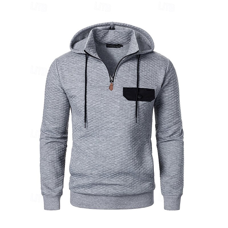 Men's Hoodie Quarter Zip Hoodie Black Wine Navy Blue Light Grey Dark Gray Hooded Plain Jacquard Zipper Sports & Outdoor Daily Holiday Polyester Streetwear Basic Casual Spring Fall Clothing Apparel2