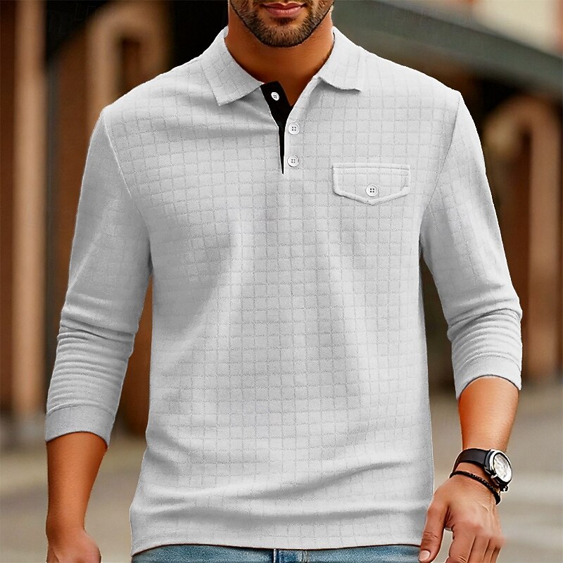 Men's Golf Shirt Golf Polos Shirts Work Casual Lapel Long Sleeve Basic Modern Plain Jacquard Buttons Spring Fall Regular Fit Black White Navy Blue Orange Dark Gray Gray Golf Shirt2