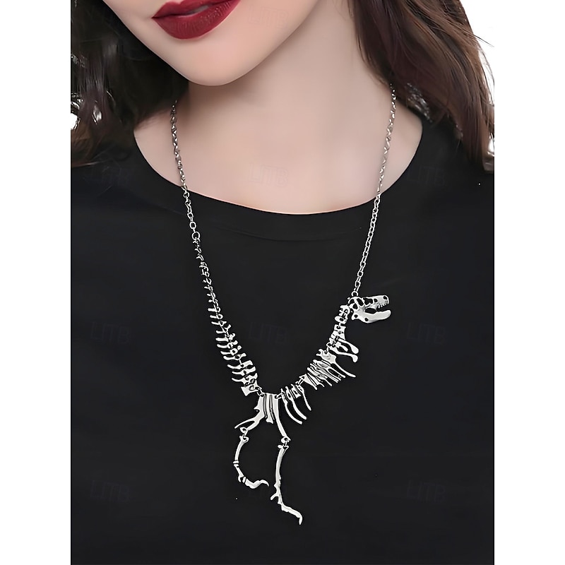 Women's Halloween Dinosaur Skeleton Necklace, Gothic Punk T-Rex Pendant Jewelry for Costume Parties, Festivals and Nightlife