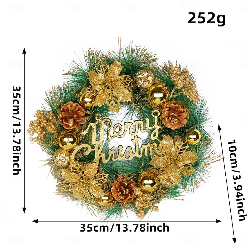 Christmas Wreath for Front Door, Indoor & Outdoor Decoration, Gold Holiday Floral Vine Wreath with Merry Christmas Letters, Artificial Garland for Hotel, Store, and Home Decor3