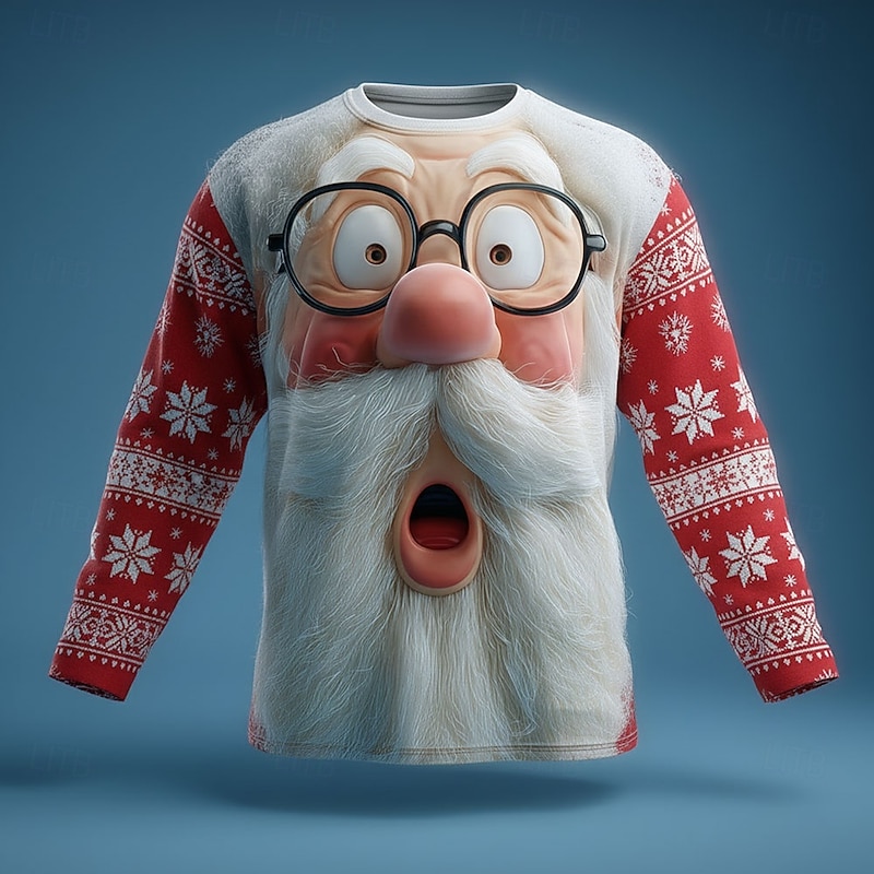 Christmas Men's Santa Claus Funny T Shirt Long Sleeve T shirt 3D Print Crew Neck Shirt Fashion Basic 3D Street Casual Daily Red 3 Black Red Summer Spring Clothing Apparel S M L XL XXL XXXL