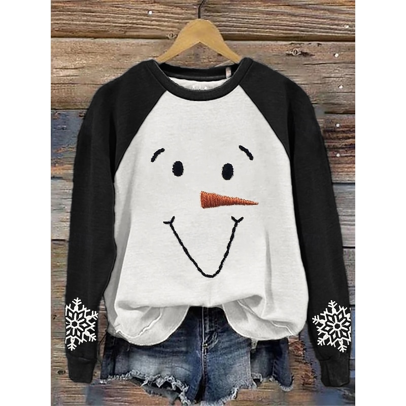 Women's Pullover Graphic Snowman Casual Long Sleeve Crew Neck Regular Tops Casual Holiday Black Pink Spring Fall Winter2