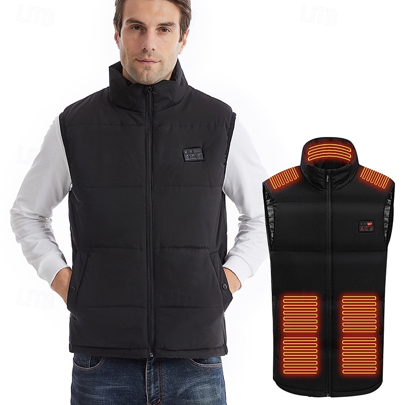 Unisex Puffer Vest Heated Vest Casual Casual Winter Thermal Warm Stand Collar Regular Fit Black Vest