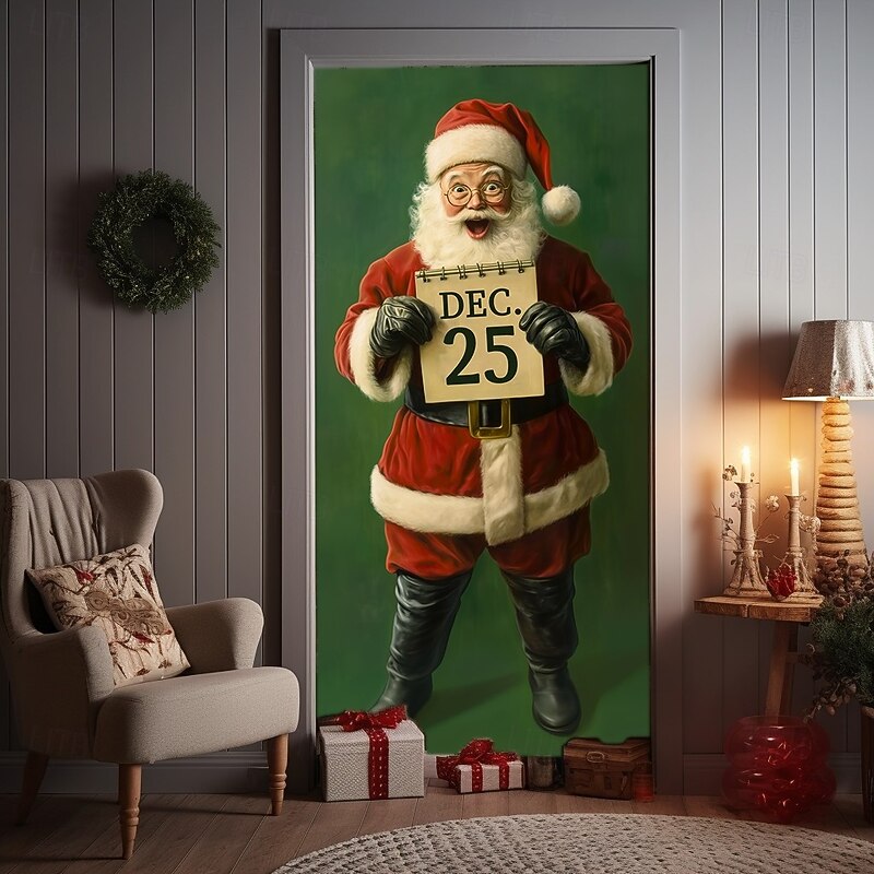 Christmas Door Cover, Jolly Santa Claus with Gift Bag Door Curtain, Funny 2025 Xmas Entrance Banner for Holiday Party, Porch and Home Decoration4