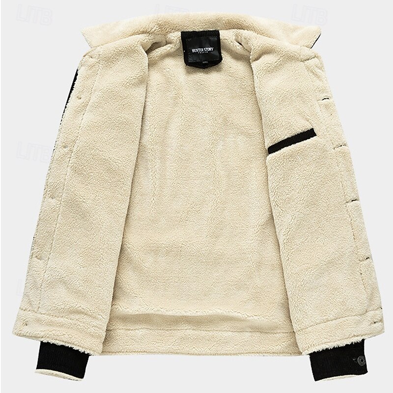 Men's Winter Jacket Corduroy Jacket Fleece Jacket Cargo Jacket Vacation Daily Thermal Warm Pocket Fleece Winter Plain Fashion Streetwear Lapel Regular Black Brown Coffee Jacket3