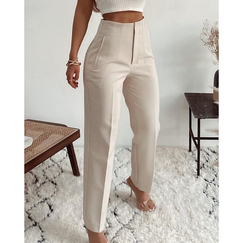 Women's Chinos Streetwear Casual Full Length Medium Waist Plain Pocket Elastic Waist Comfortable Inelastic Outdoor Vacation Daily rice white Camel Sapphire Blue White Fall Winter Slim Fit