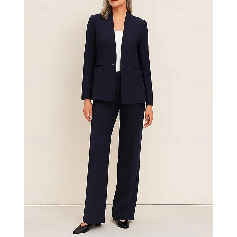 Women's 2 Pieces Suits Formal Wedding Guest Elegant Vintage Simple Collarless Long Sleeve Floor Length Lapel Single Breasted