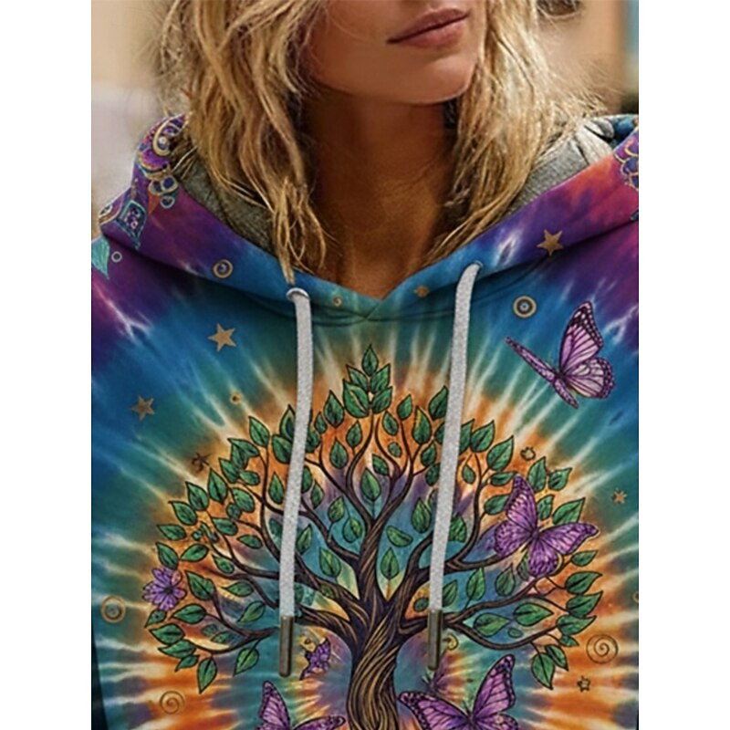 Women's Pullover Hoodies Graphic Tie Dye Fashion Streetwear Casual Long Sleeve Hooded Regular Tops Dailywear Casual Drawstring Print Blue Spring Fall2