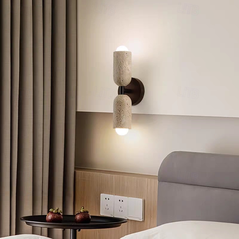 LED Wall Light Stone Wall Light with Wood Cylinder Enclosure Up & Down Light2