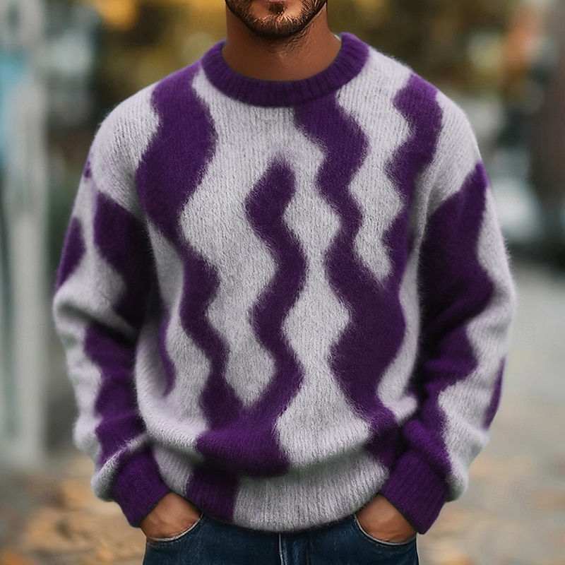 Men's Lines / Waves Pullover Sweater Jumper Knitwear Crewneck Casual Vacation Street Daily 3D Print Knitting Keep Warm Long Sleeve Spring Fall Winter Black Red Blue3