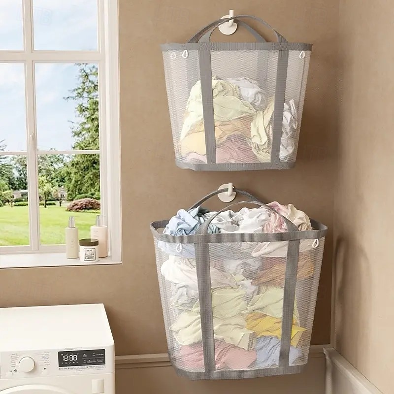 Collapsible Breathable Mesh Laundry Basket with Reinforced Handles – Foldable Rectangular Storage Bin for Bathroom, Closet, Dorm, Travel & Grocery, Durable Fabric, Multipurpose Organizer3