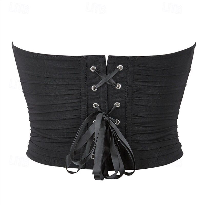 Women's Corset Shapewear Waist Cincher Shapewear Sexy Corset Sexy Sweet Pure Color Ruched Irregular Hem Mesh Vacation Party Street Sleeveless Cold Shoulder Black White Pink Summer Spring Fall Slim3