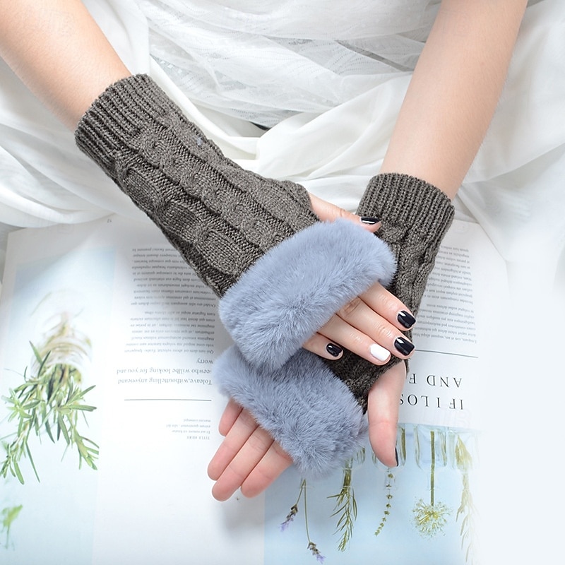 Women Half-Finger Knitted Gloves, Fall and Winter Warm Fingerless Twist Cable Hand Gloves, Solid Color Knit Wrist Warmers4
