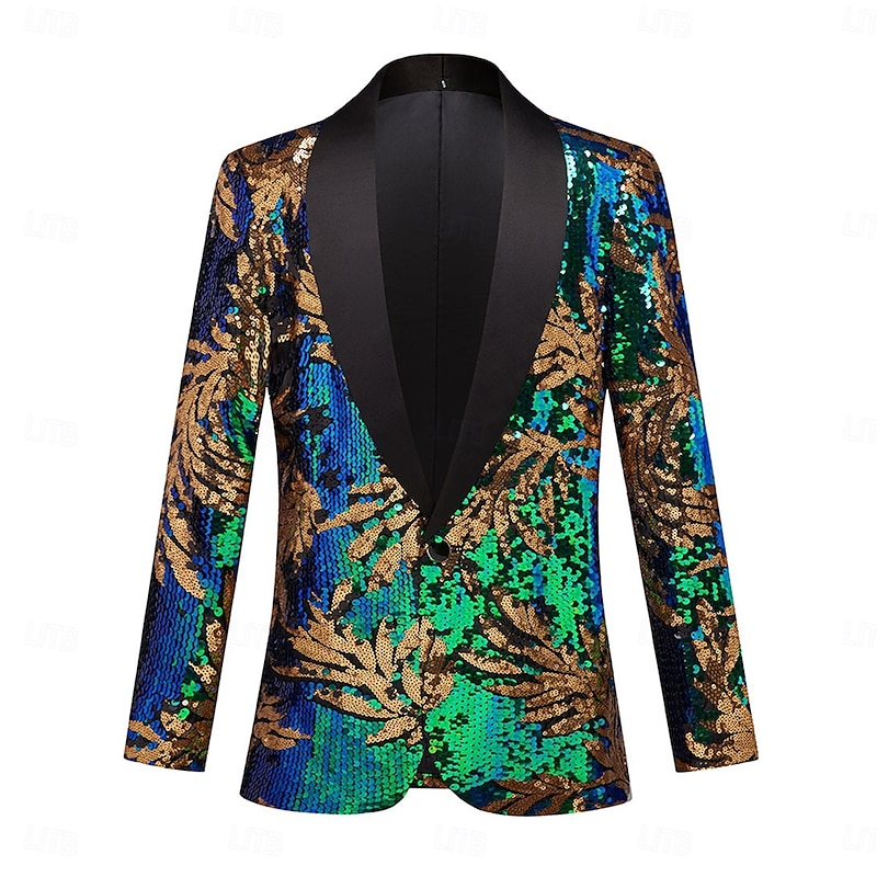 Men's Blazer Jacket Shawl Collar Party Floral Blazer Multicolor Tailored Fit Single Breasted One-button