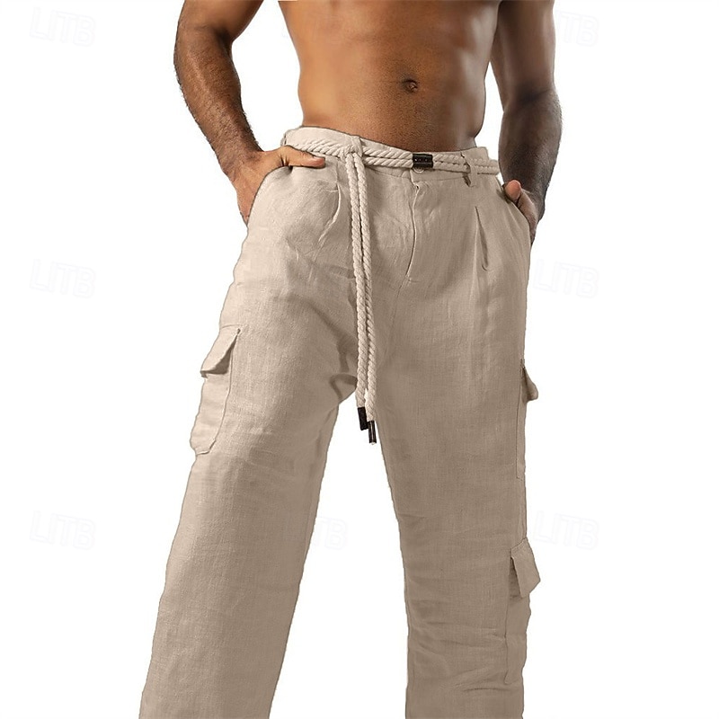 Men's Cargo Pants Trousers Buttons Multi Pocket Plain Wearable Outdoor Daily Camping & Hiking Fashion Classic Black White