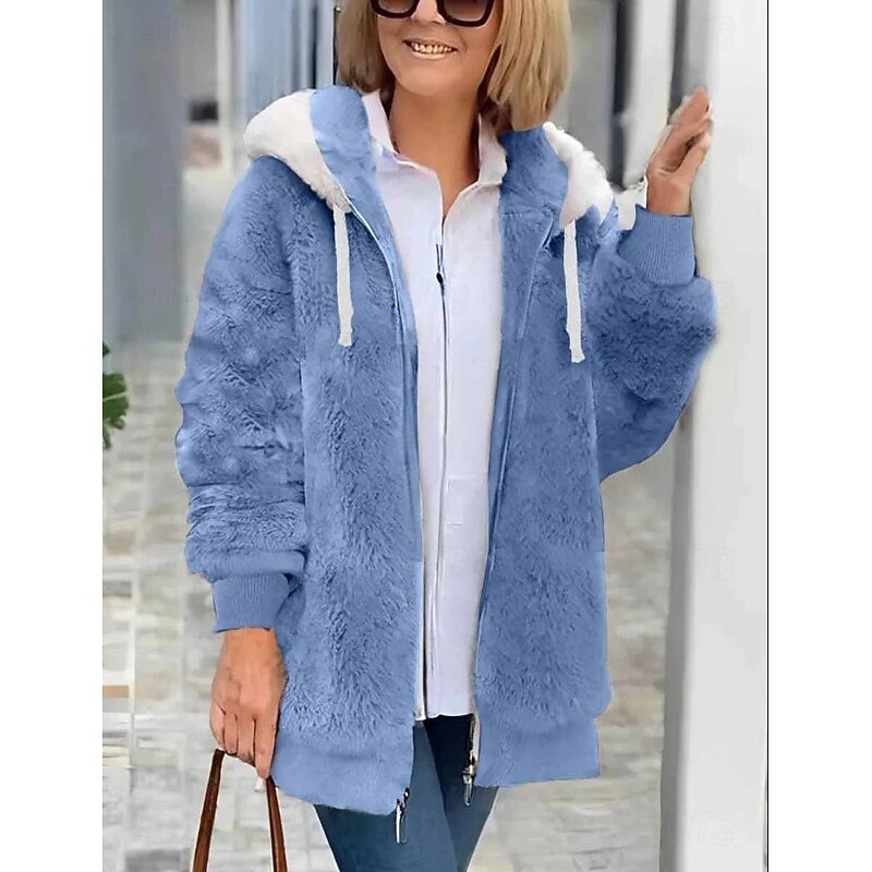 Women's Fleece Jacket Casual Jacket Hoodie Jacket Comfortable Breathable Zipper Pocket Casual Solid Color Vacation Street Casual Daily Wear Zipper Regular Hooded Regular Fit Long Sleeve Outerwear2