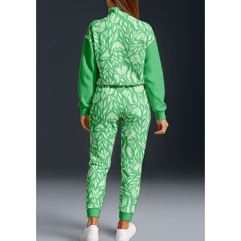 Women's Sweatshirt Tracksuit Activewear Set Baggy Floral Clothing Suit Fall Green Vocation Outdoor Travel Lightweight Fashion Long Sleeve Sport Activewear Stretchy Regular Fit2