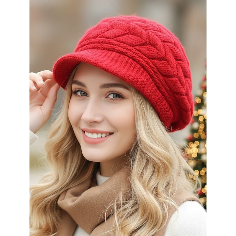 Women's Warm Knit Beret Hat - Soft Cable Knit, Stylish & Cozy, Perfect for Christmas and Winter Fashion, Available in Multiple Colors