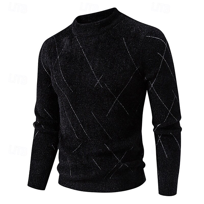 Men's Sweater Pullover Sweater Jumper Ribbed Knit Regular Tops Knitted Slim Fit Plain High Neck Knitwear Contemporary Casual Daily Wear Clothing Apparel Fall Black Blue M L XL2