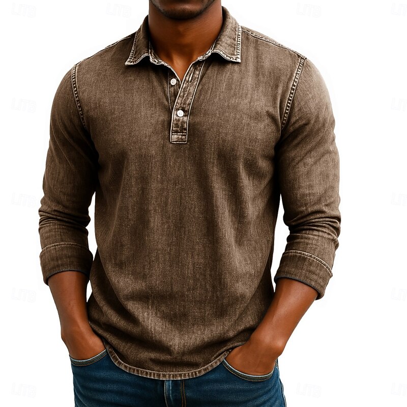 Men's Polo Shirts Golf Polos Shirts Business Casual Lapel Classic Long Sleeve Vintage Solid Color Vintage Style Winter Spring &  Fall All Seasons Regular Fit Black Brown Green Light Blue Purple Navy3