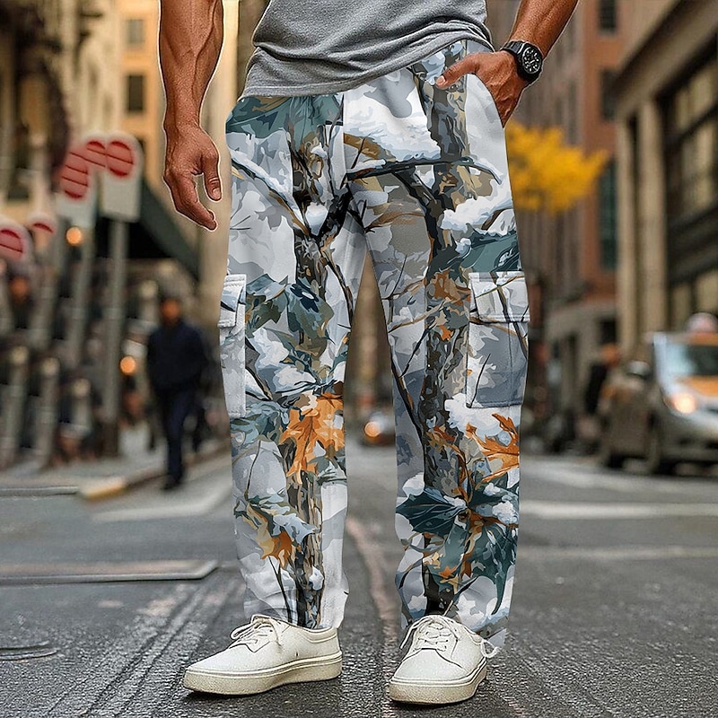 Men's Camo Camouflage Cargo Sweatpants Joggers Casual Pants Mid Waist Casual Outdoor Athletic Hunting Elastic Drawstring Waist Open Bottom Tactical Pants with Pockets Spring Fall 3D Print Blue Green