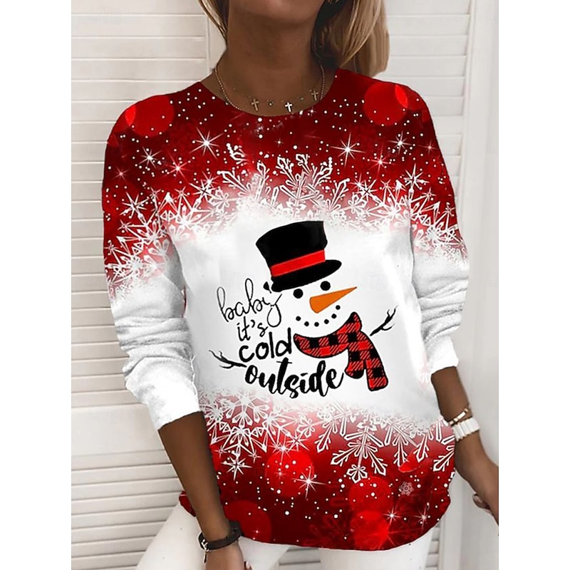 Christmas Women's Pullover Sweatshirt Graphic Plaid Snowflake Fashion Casual Long Sleeve Round Neck Regular Tops Street Dailywear Casual Print White Wine Red Fall Winter