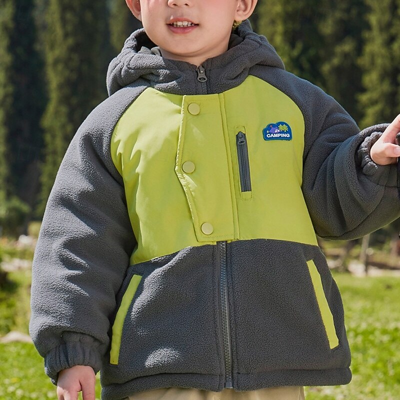Kids Boys' Fleece Jacket Outdoor Jacket Outerwear Color Block Long Sleeve Zipper Pocket Comfort Waterproof Windproof Coat Outdoor Fashion Daily Deep Green Violet Spring Fall 4 years+2