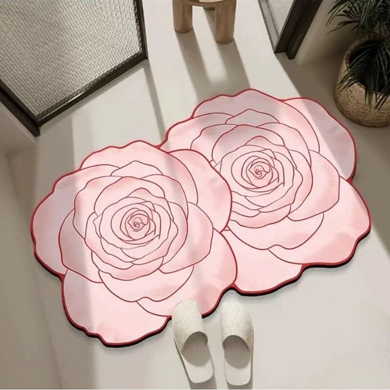 Minimalist Luxury Flower Rug For Bathroom Shower Room Entryway Non Slip Floor Mat Stain Resistant Easy Care Indoor Doorway Carpet Soft Absorbent Decorative Home Accent2