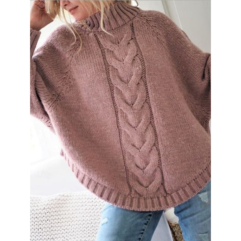 Women's Sweater Casual Soft Pure Color Cable Turtleneck Knitted Long Sleeve Regular Tops Knit Outdoor Daily Weekend Black Yellow Fall Winter2