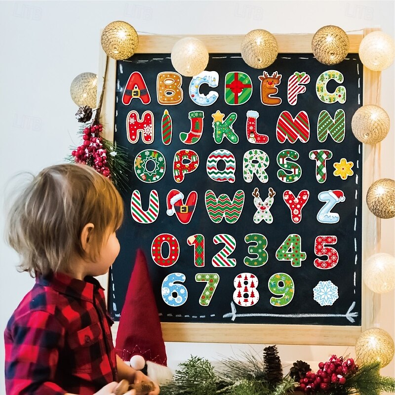 38pcs Christmas Magnetic Letters and Numbers, Soft Magnetic Stickers for Refrigerator, Mailbox, Doors, Windows, Home Décor, Kids Learning and DIY Holiday Alphabet & Number Fun3