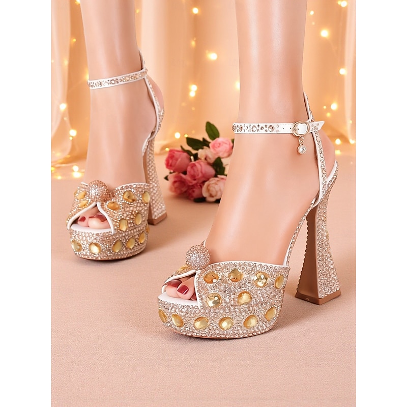 Women's Rhinestone Platform High Heel Sandals with Matching Clutch - Sparkly Formal Dress Shoes for Cocktail Parties, Weddings and Elegant Events4