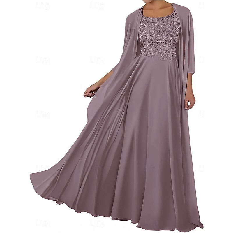 Two Piece Dress Sets Mother of the Bride Dress Elegant Simple Square Neck Floor Length Chiffon Sleeveless with Solid Color