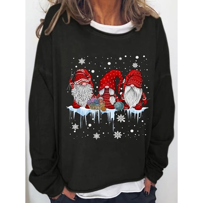 Women's Sweatshirts Graphic Santa Claus Vintage Fashion Casual Long Sleeve Crew Neck Regular Tops Street Casual Print Black Khaki Fall Winter2