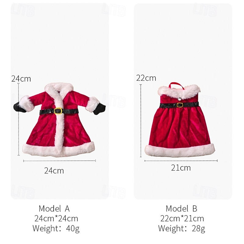 2pcs Christmas Wine Bottle Covers Creative Santa Dress Skirt Outfit Decoration, Festive Red Wine Bag for Holiday Party Table & Home Decor3