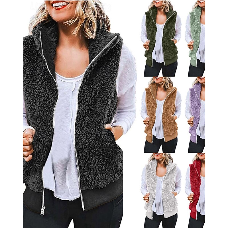 Women's Casual Jacket Comfortable Breathable Zipper Pocket Casual Plain Vacation Street Casual Daily Wear Zipper Short Regular Hooded Regular Fit Sleeveless Outerwear Black Red Dark Green Spring Fall