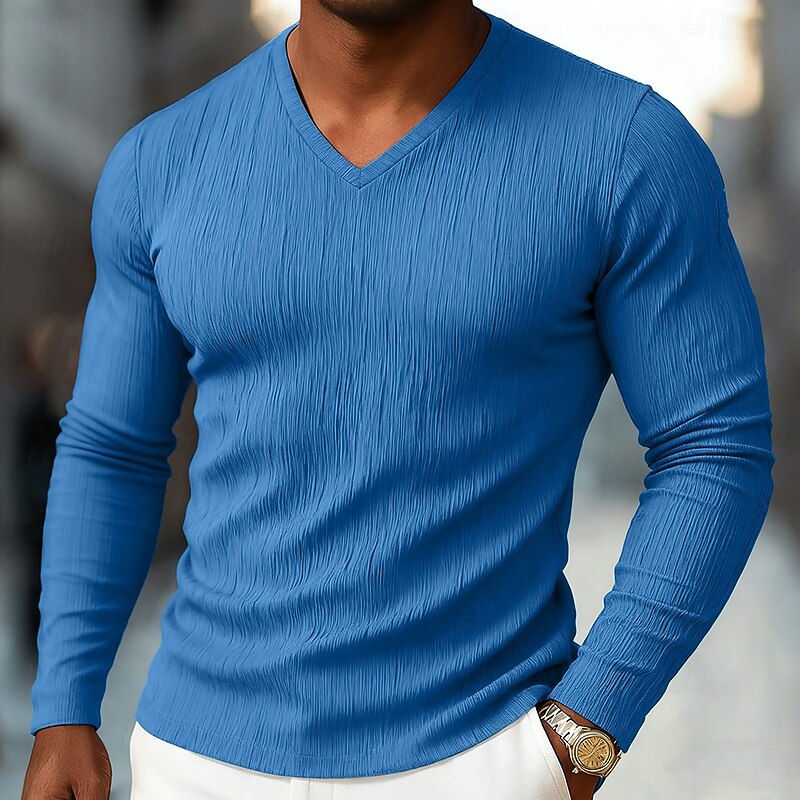 Men's T Shirt Tee Top Long Sleeve Shirt Long Sleeve V Neck Spring Fall Winter Plain Pit Strip Fashion Designer Basic Knitting Vacation Street Casual Pink Blue Red Top Tee for Men4