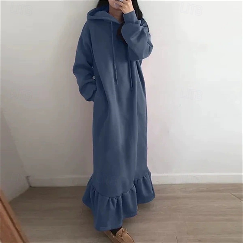 Women's Long Dress Maxi Dress Casual Dress Elegant Fashion Modern Outdoor Daily Going out Regular Fit Plain Long Sleeve Hooded Black Pink Blue Brown Spring Autumn3