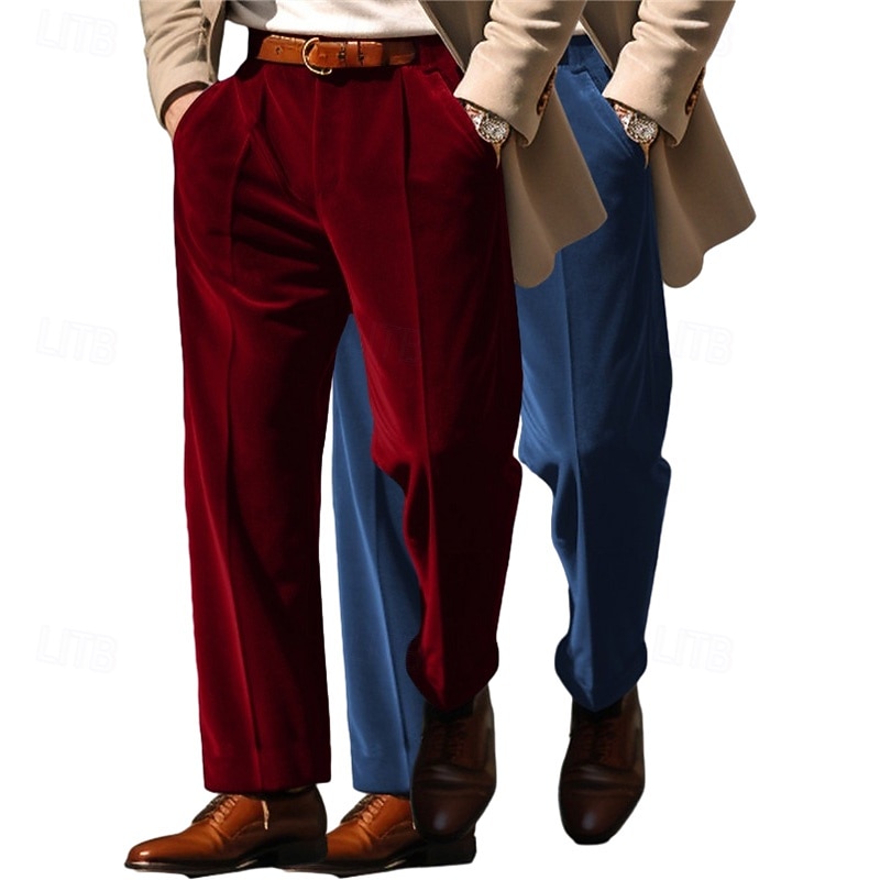 Men's Trousers Dress Pants Baggy Pants Velvet Pants Prom Pants Front Pocket Straight Leg Multi-pack Plain Comfort Full Length Outdoor Business Daily Fashion Chic & Modern Blue+Khaki Brown+Blue2