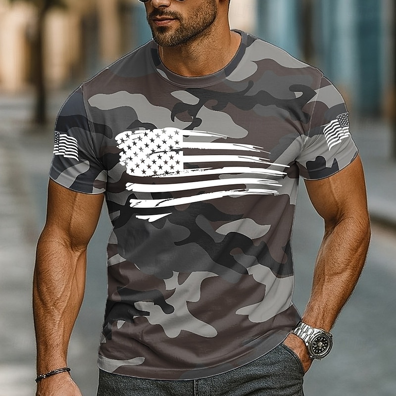 Men's Camo Camouflage American US Flag T Shirt Short Sleeve T shirt 3D Print Crew Neck Shirt Daily Military Street Daily Hunting Blue Green Gray Summer Spring Clothing Apparel S M L XL XXL XXXL2