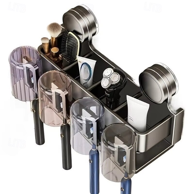 Mouthwash Cup Toothbrush Holder Suction Cup Toothbrush Holder With Squeezer Perforation-free Bathroom Shelf