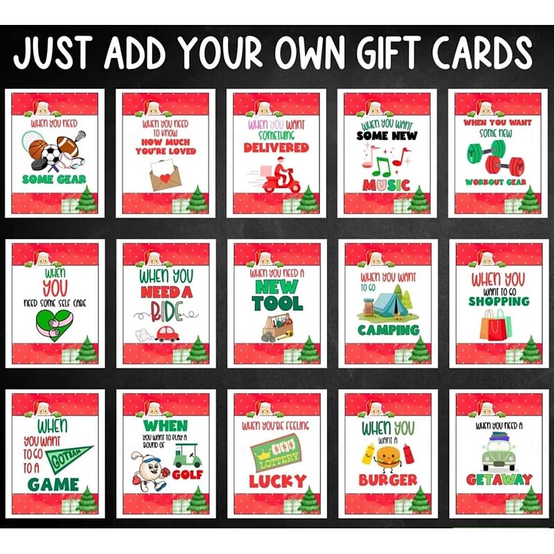 The Ultimate Christmas Gift Card Book, 5x7 Inch Colorful Spiral Bound Merry Christmas Card Book With 30 Different Gift Card Pages And 4 Message Pages For Family Friends Students4