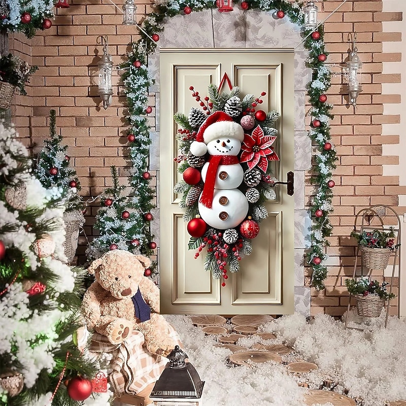 Christmas Door Cover Winter Holiday Decoration Drapes with Festive Santa Claus Snowman and Christmas Wreath Print for Home Entryway Living Room Bedroom Indoor Outdoor Wall Decor3