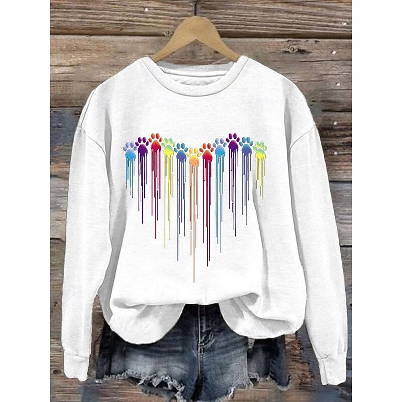 Women's Pullover Graphic Animal Warm Classic Casual Long Sleeve Crew Neck Regular Tops Home Street Dailywear Print White Pink Blue Orange Green Spring Fall Winter4