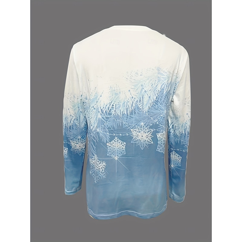 Christmas Women's T Shirt Graphic Snowflake Vintage Fashion Stylish Long Sleeve Crew Neck Regular Tops Daily Weekend Print Blue Spring Fall Winter3