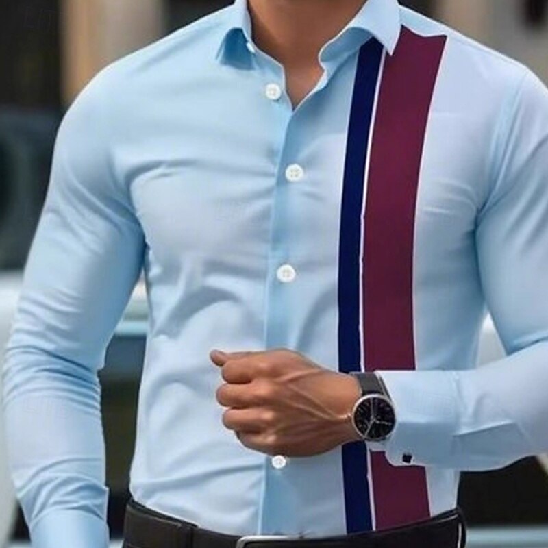 Men's Shirt Dress Shirt Casual Shirt Button Up Shirt Plain Formal Wedding Black White Blue Long Sleeve Turndown Summer Spring Clothing Apparel Patchwork2
