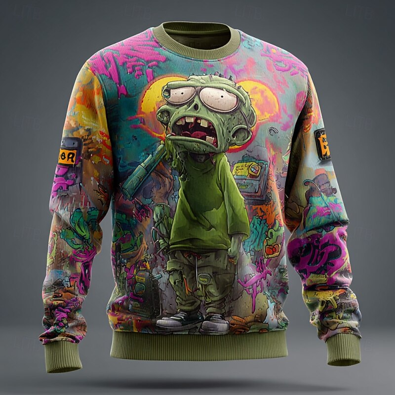 Men's Zombies Pullover Sweater Jumper Knitwear Crewneck Casual Vacation Daily 3D Print Knitting Keep Warm Long Sleeve Spring Fall Winter Green 1# Green 2# Green 3#3