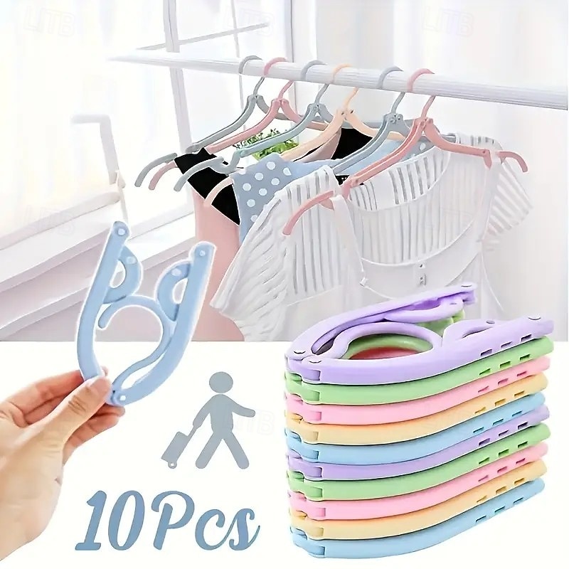 10/20 Pack Portable Folding Travel Hangers, Mixed Colors – Space-Saving Durable Plastic Clothes Hangers for Home, Retail Store & Travel Use
