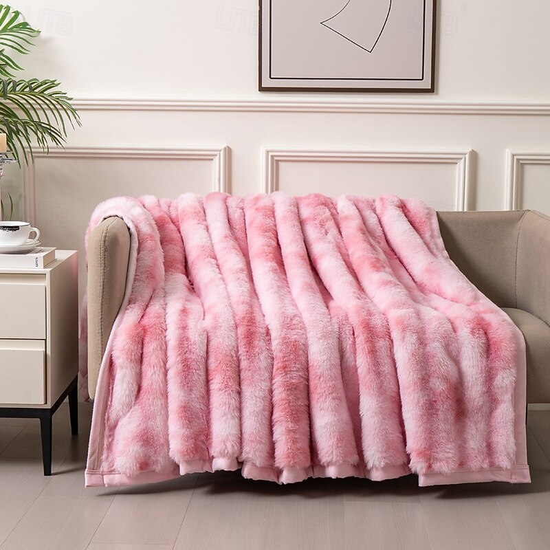 2025 New Tie-Dye Double-Sided Faux Rabbit Fur Blanket, Thick Autumn Winter Nap Throw, Sofa and Home Cover2