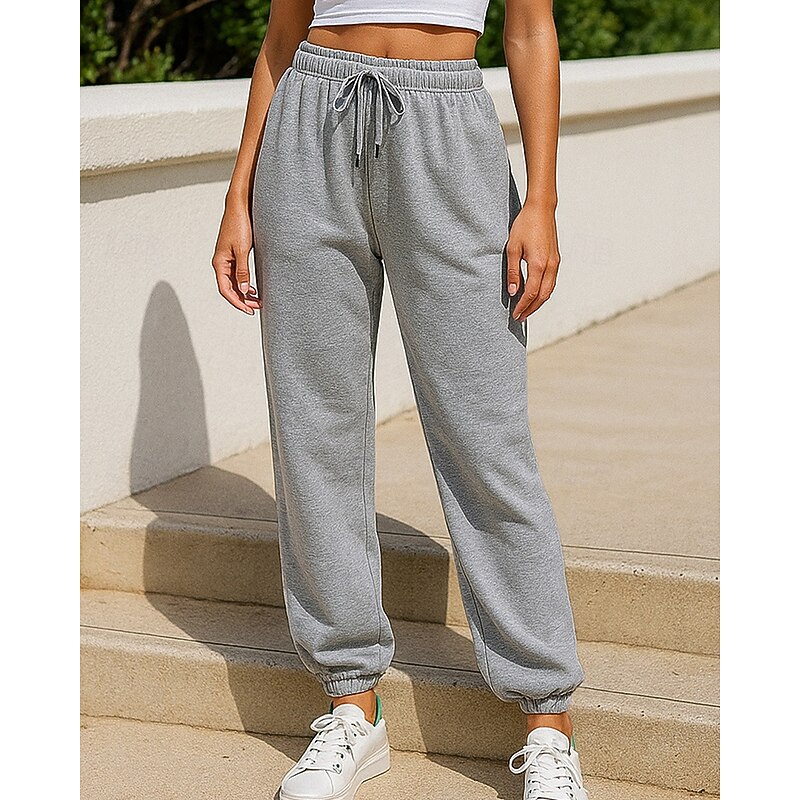 Women's Wide Leg Pants Sport  Sweatpants Trackpants Drawstring High Waist Bottoms Athleisure Gym Workout Fall Outdoor Travel Running Regular Fit Sportswear Activewear Solid Colored Dark Grey Black3